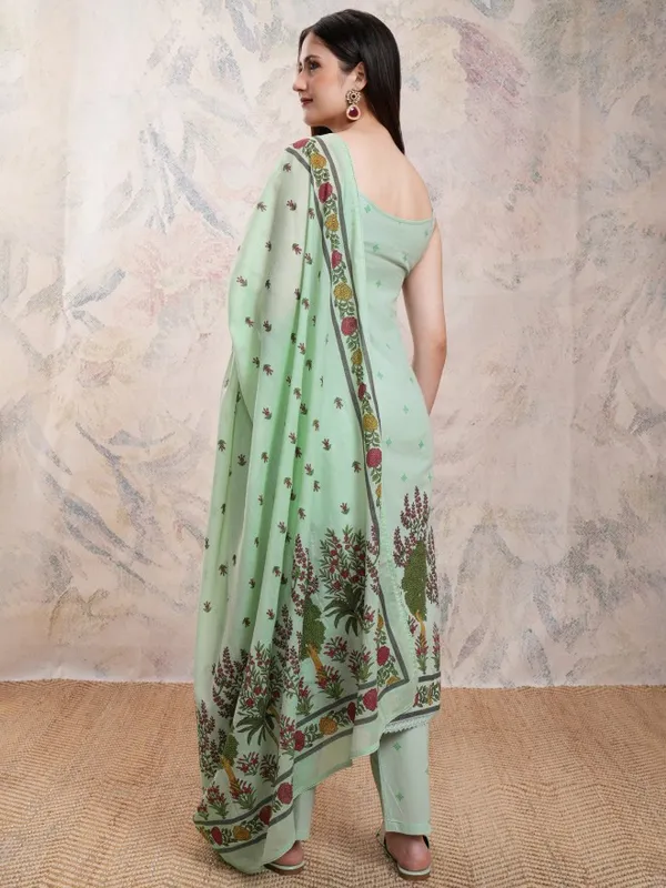 Vishudh Women Green Printed Kurta With Trousers And Dupatta