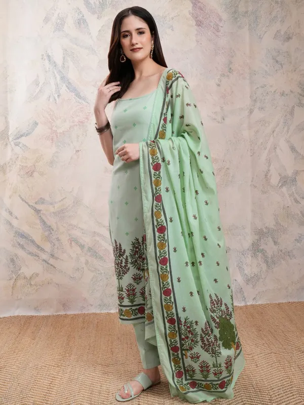 Vishudh Women Green Printed Kurta With Trousers And Dupatta