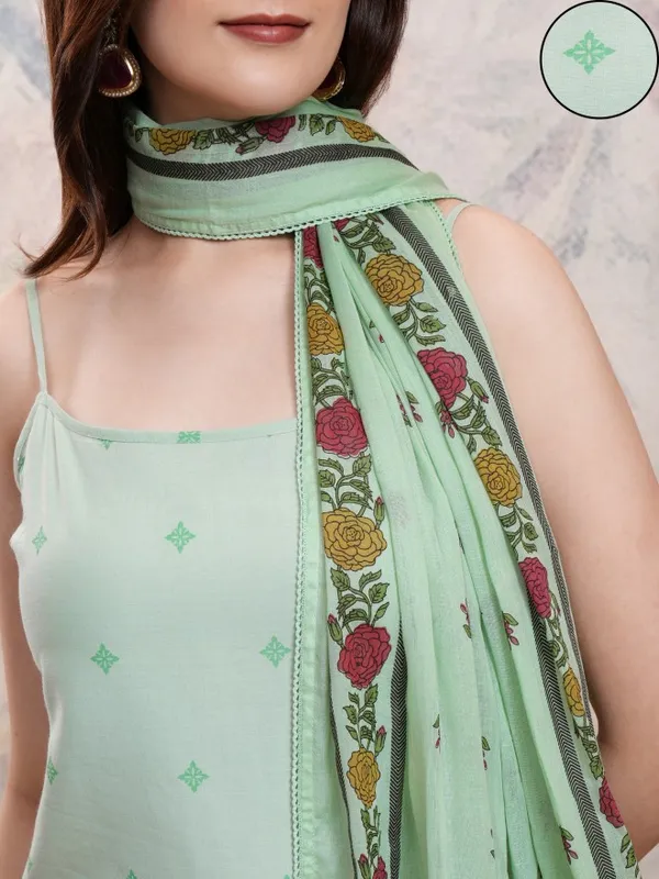 Vishudh Women Green Printed Kurta With Trousers And Dupatta