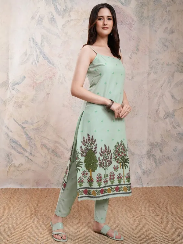 Vishudh Women Green Printed Kurta With Trousers And Dupatta