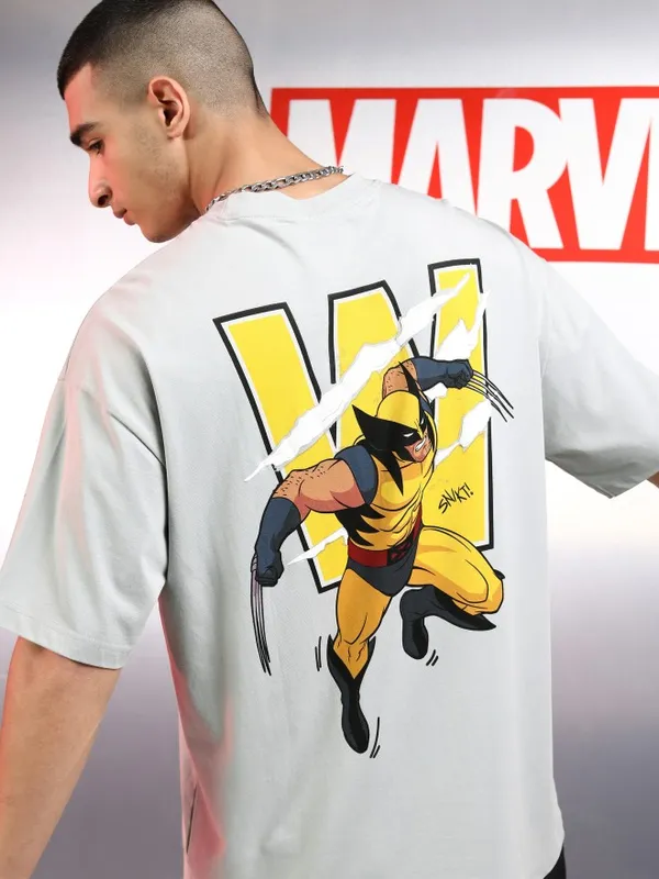 Marvel By Highlander Men Grey X-Men Printed Round Neck Oversized Fit T-Shirt