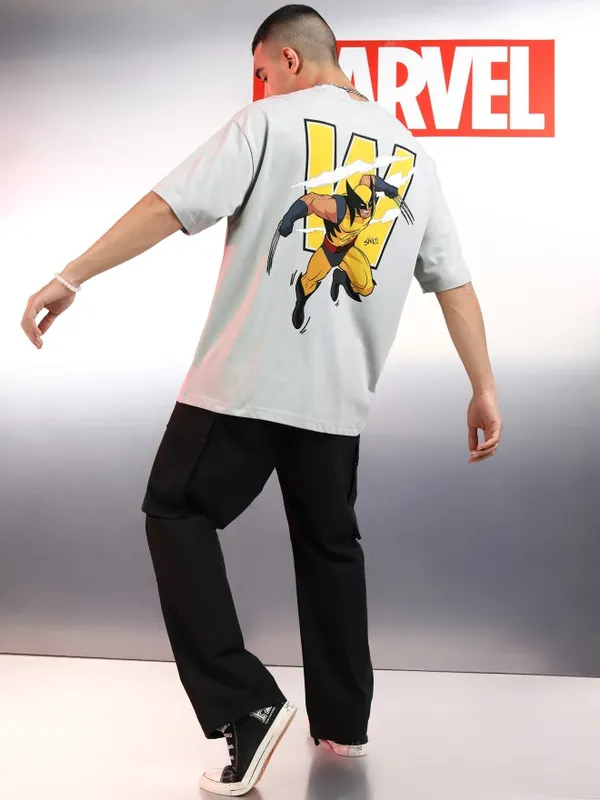 Marvel By Highlander Men Grey X-Men Printed Round Neck Oversized Fit T-Shirt