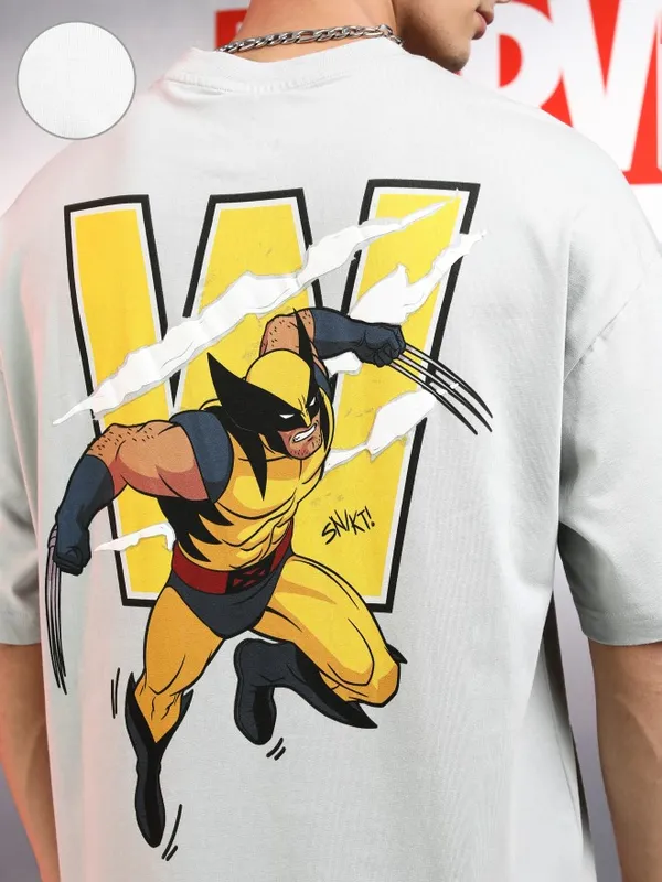 Marvel By Highlander Men Grey X-Men Printed Round Neck Oversized Fit T-Shirt
