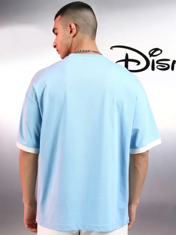 Disney By Highlander Men Blue Mickey Mouse Printed Round Neck Oversized Fit T-Shirt