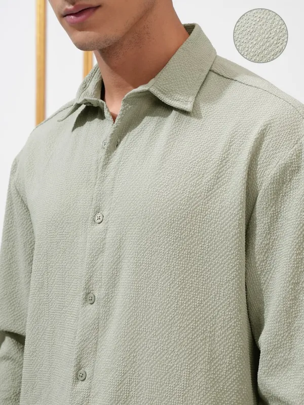 Highlander Men Olive Textured Relaxed Fit Casual Shirt