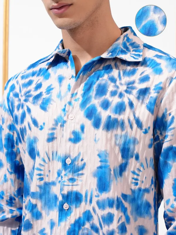 Highlander Men Blue  Printed Regular Fit Casual Shirt