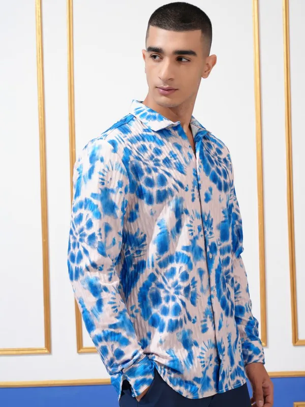 Highlander Men Blue  Printed Regular Fit Casual Shirt