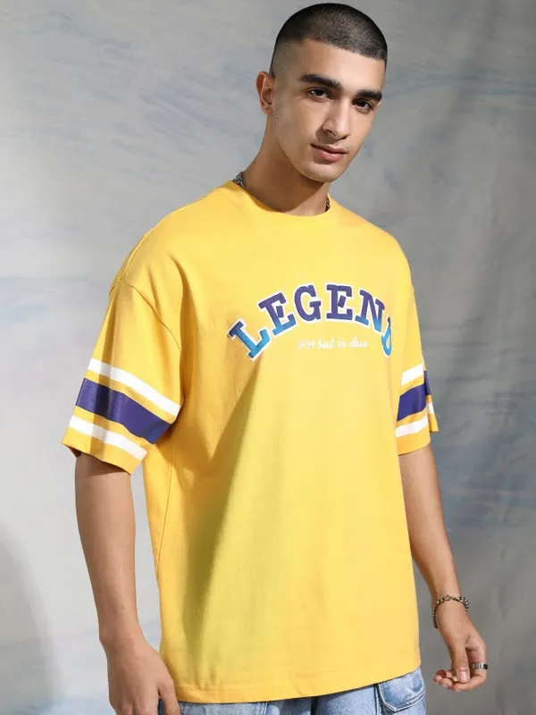 Disney By Highlander Men Yellow Donald Duck Printed Round Neck Oversized Fit T-Shirt