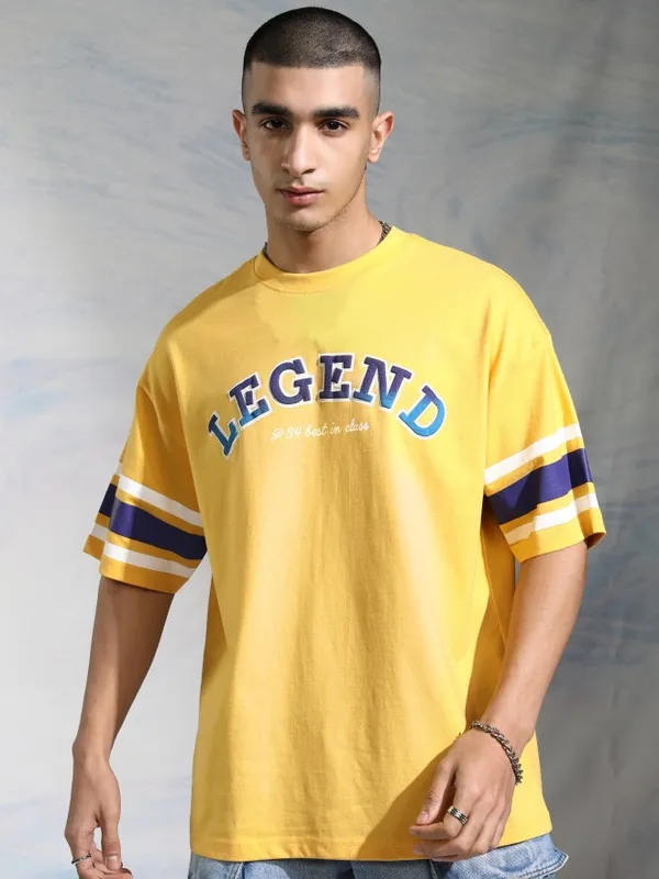 Disney By Highlander Men Yellow Donald Duck Printed Round Neck Oversized Fit T-Shirt