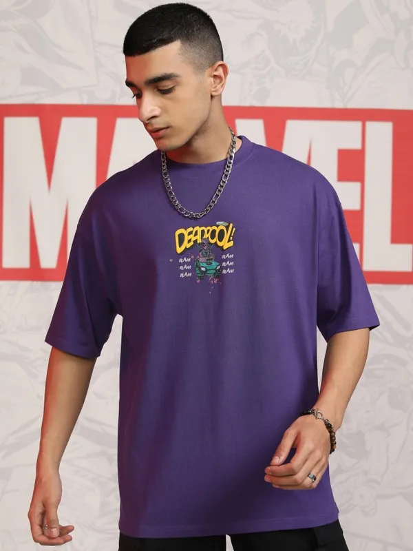 Deadpool Men Printed Round Neck Oversized Fit T-Shirt