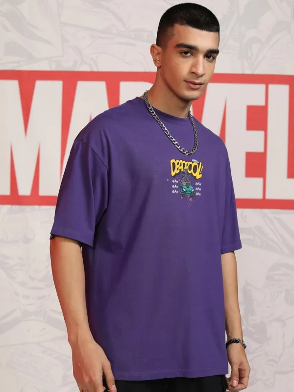 Deadpool Men Printed Round Neck Oversized Fit T-Shirt