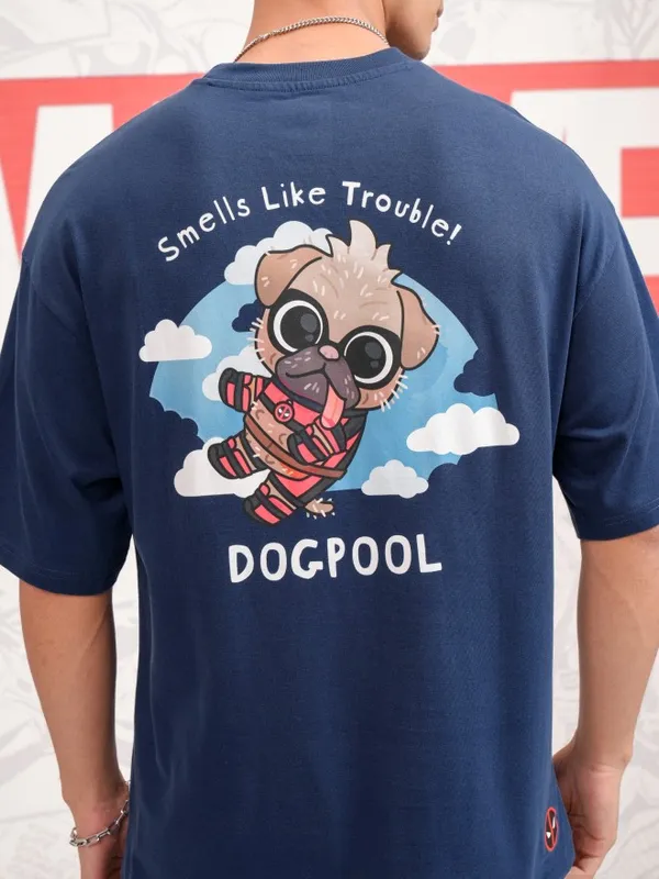 Dogpool Men Printed Round Neck Oversized Fit T-Shirt