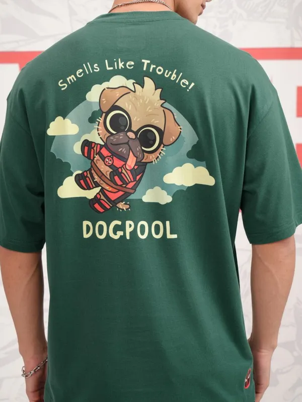 Marvel By Highlander Men Green Dogpool Printed Round Neck Oversized Fit T-Shirt