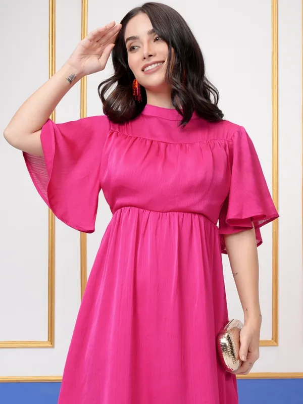 Vishudh Women Magenta Solid Fit And Flare Dress