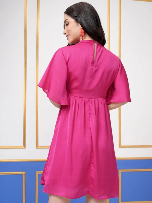 Vishudh Women Magenta Solid Fit And Flare Dress