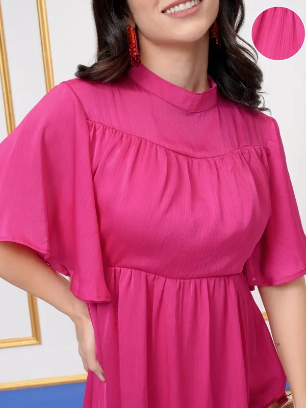 Vishudh Women Magenta Solid Fit And Flare Dress