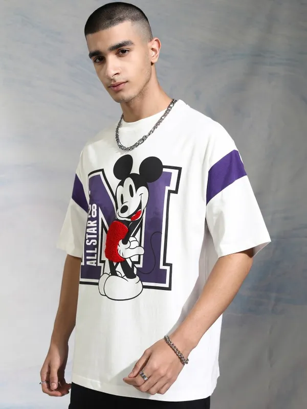 Mickey Mouse Men Printed Round Neck Oversized Fit T-Shirt