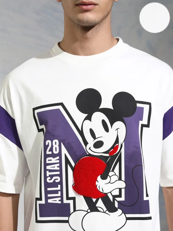 Mickey Mouse Men Printed Round Neck Oversized Fit T-Shirt