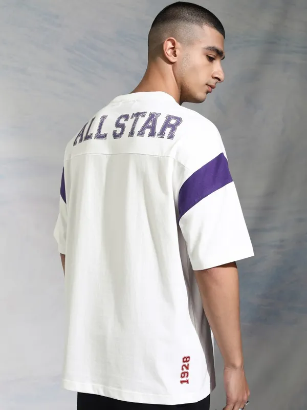 Disney By Highlander Men White Mickey Mouse Printed Round Neck Oversized Fit T-Shirt