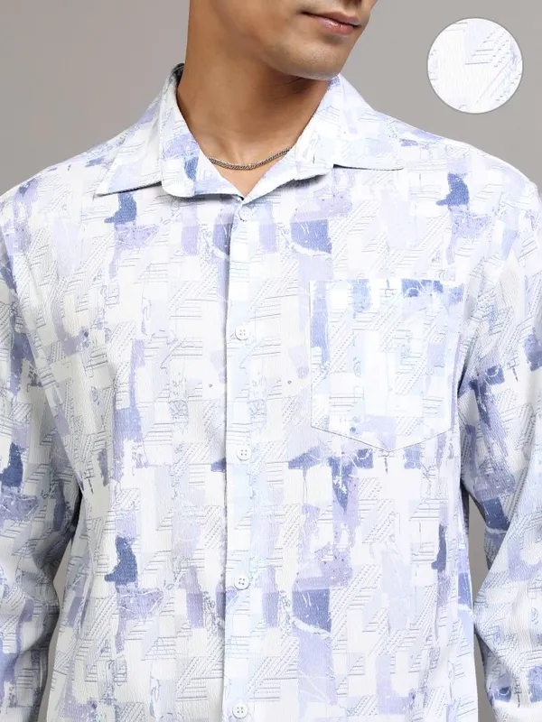 Locomotive Men Lavender Printed Regular Fit Casual Shirt
