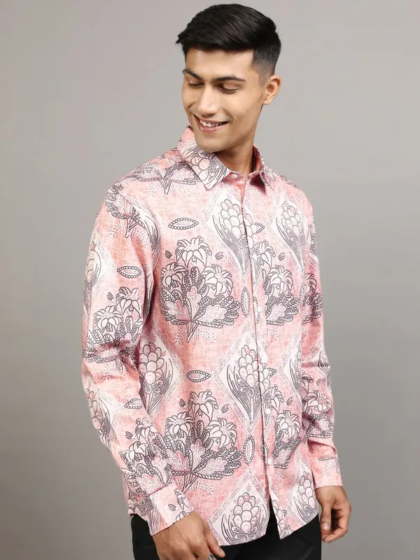 Locomotive Men Pink Printed Slim Fit Casual Shirt