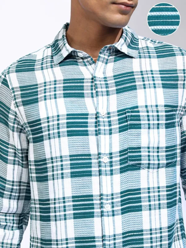 Locomotive Men Teal Checked Relaxed Fit Casual Shirt