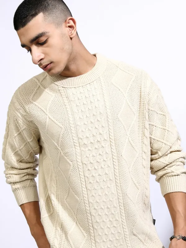 Highlander Men White Round Neck Pullover