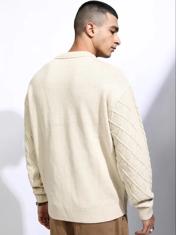 Highlander Men White Round Neck Pullover
