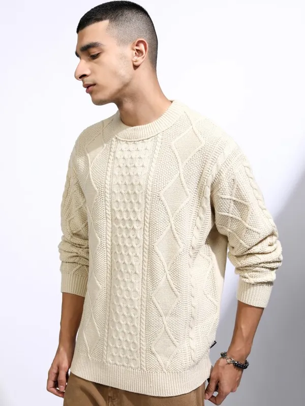 Highlander Men White Round Neck Pullover