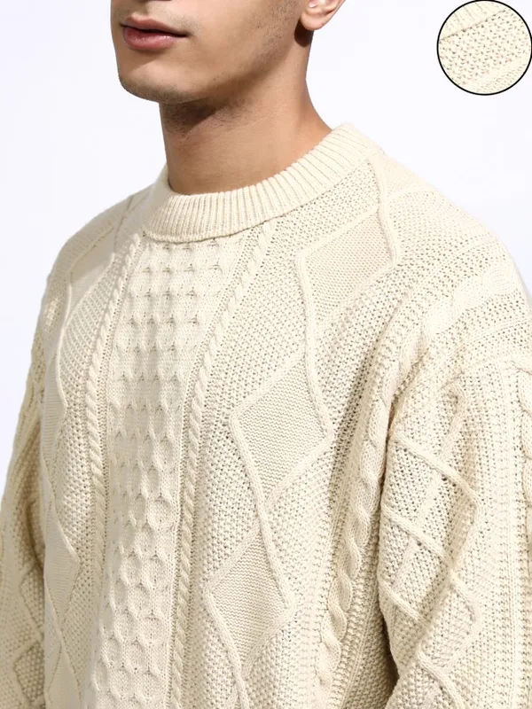Highlander Men White Round Neck Pullover