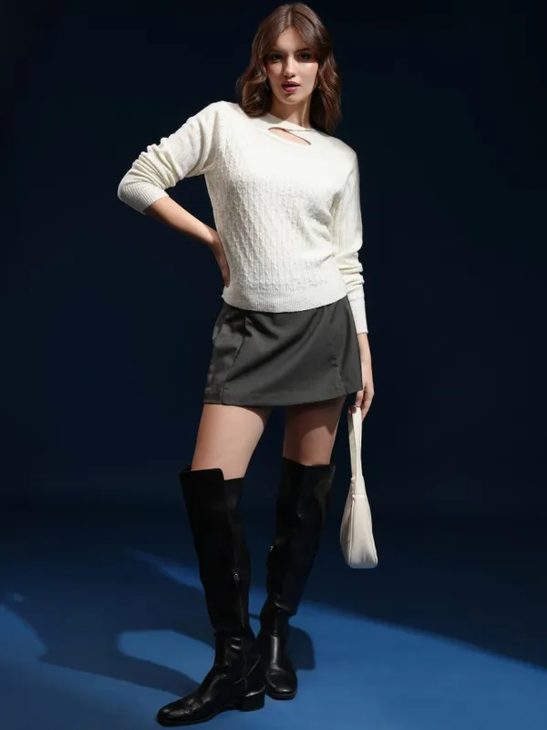 Tokyo Talkies Women Brown Boat Neck Sweater