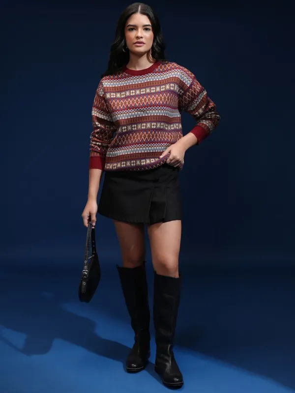 Women Self Design Sweater