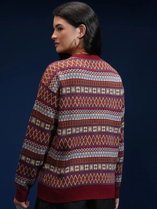 Women Self Design Sweater