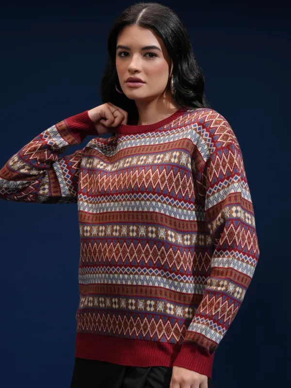 Women Self Design Sweater