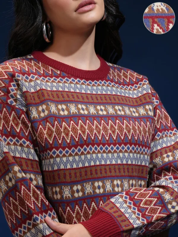 Women Self Design Sweater