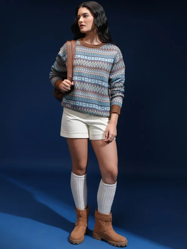 Women Self Design Sweater