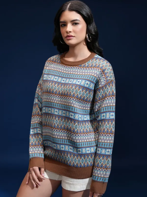 Women Self Design Sweater