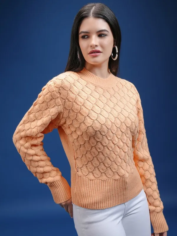 Tokyo Talkies Women Cream Round Neck Sweater