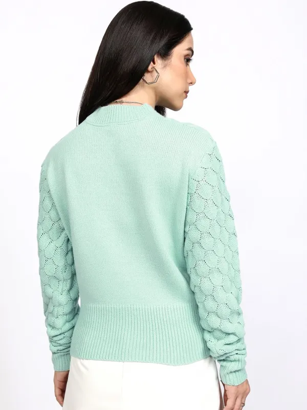 Tokyo Talkies Women Blue Round Neck Sweater