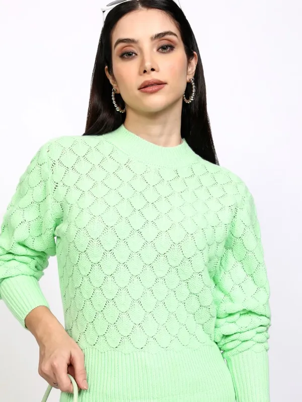 Tokyo Talkies Women Green Round Neck Sweater