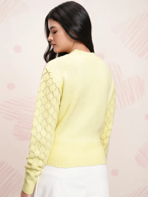 Tokyo Talkies Women Yellow Round Neck Sweater