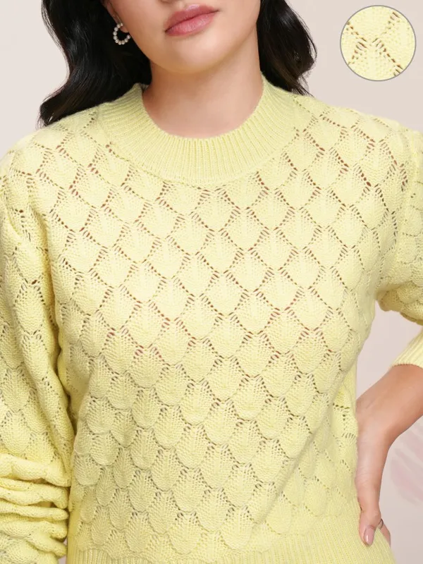 Tokyo Talkies Women Yellow Round Neck Sweater