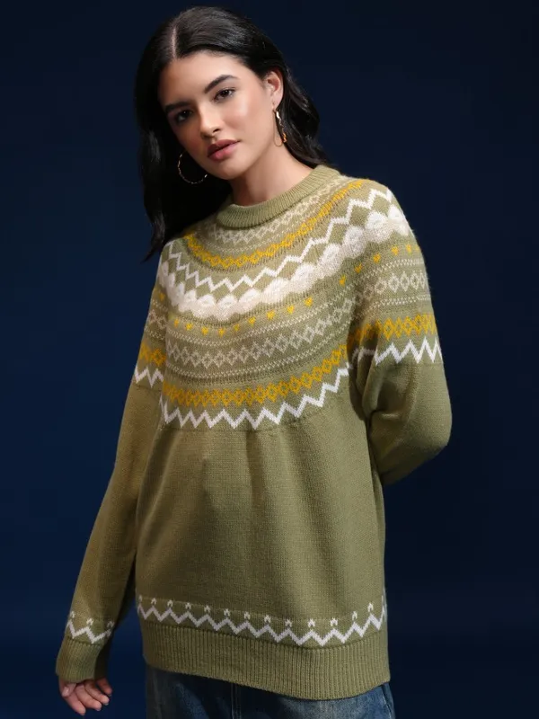 Women Self Design Sweater