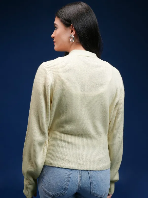 Tokyo Talkies Women Beige V-Neck Cardigan Sweater