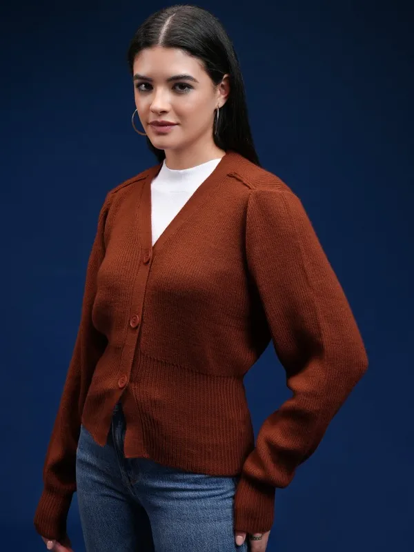 Tokyo Talkies Women Red V-Neck Sweater