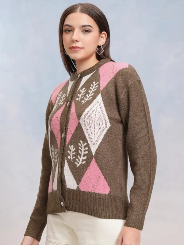 Tokyo Talkies Women Coffee Brown Round Neck Sweater