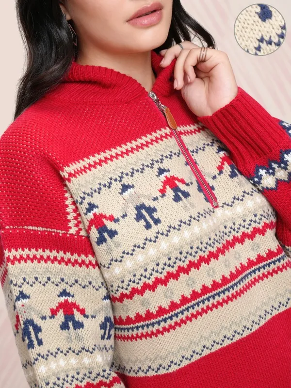 Tokyo Talkies Women Red Shawl Collar Pullover Sweater