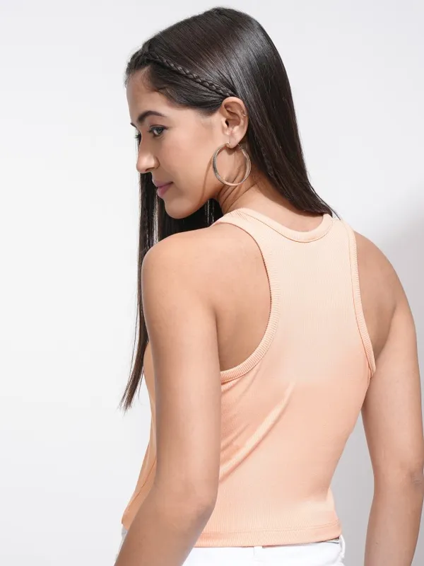 Tokyo Talkies Women Peach Solid Fitted Top