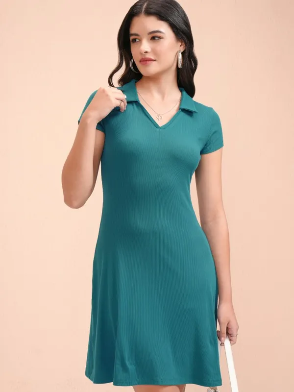 Solid Fit And Flare Dress