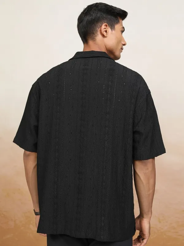 Locomotive Men Black Textured Oversized Fit Casual Shirt